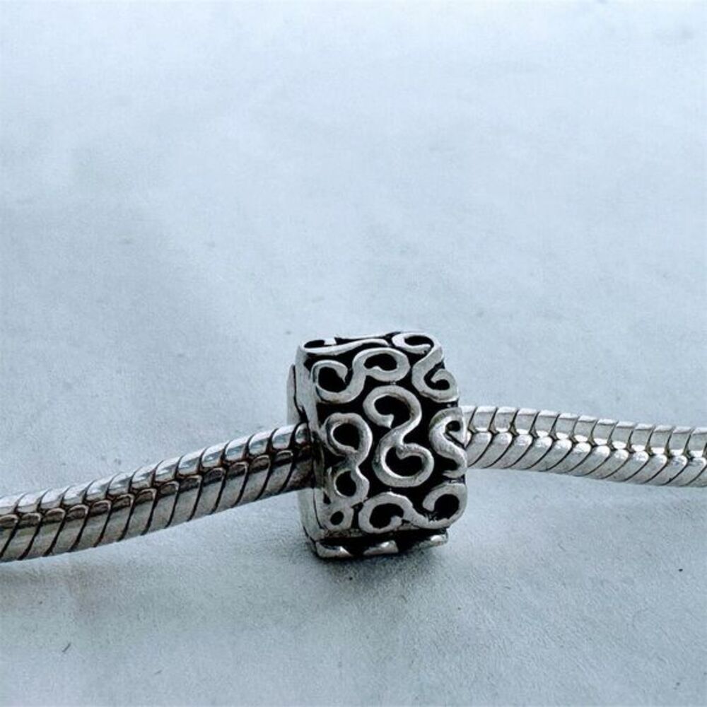 Retired Pandora Sterling Silver Swirl Clip Charm, Engraved 925 Silver